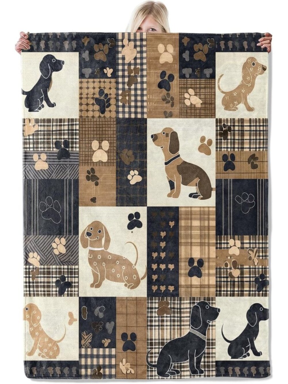 Cozy Dachshund Flannel Blanket 50x60in, Soft Throw with Paw Prints, Perfect Gift
